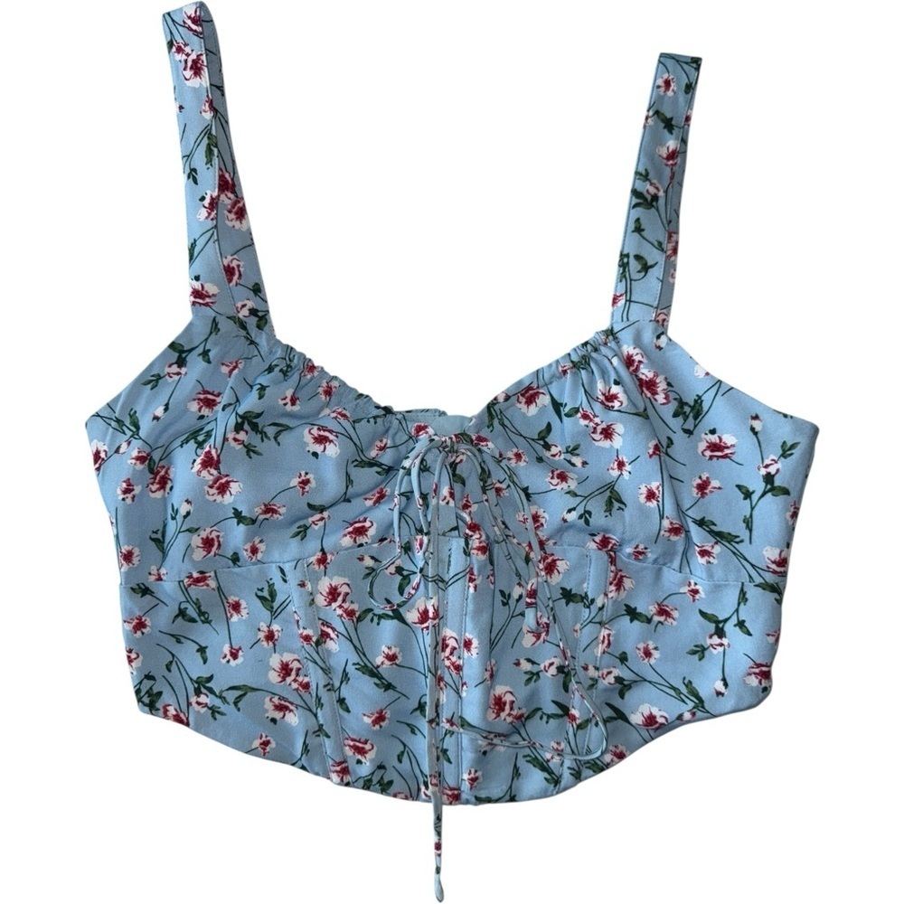 BARDOT Floral Corset Crop Top In Baby Blue REVOLVE Cute Sleeveless Small US 6